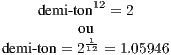      demi-ton12 = 2
          ou
demi-ton = 2 112-= 1.05946
